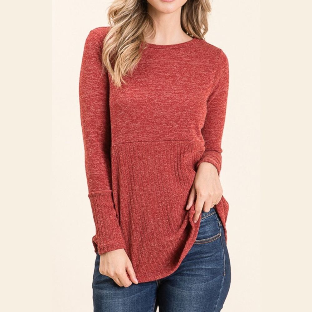 Heather Brick Long Sleeve Knit Top